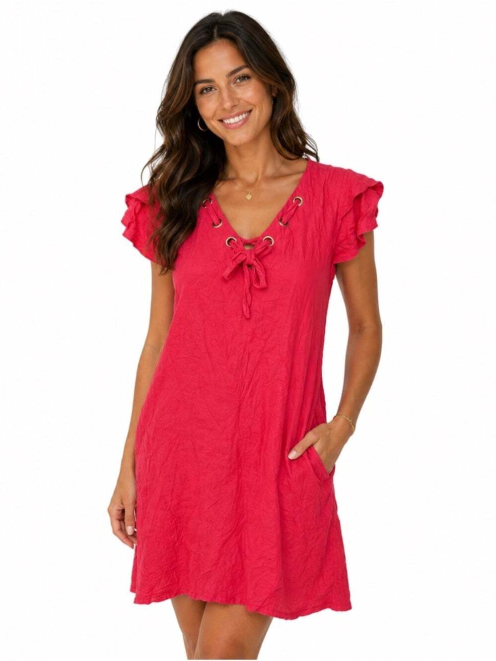 Marina Gigli Coastal Coral Linen Midi Dress NWT Sleeveless Summer Resort Size L